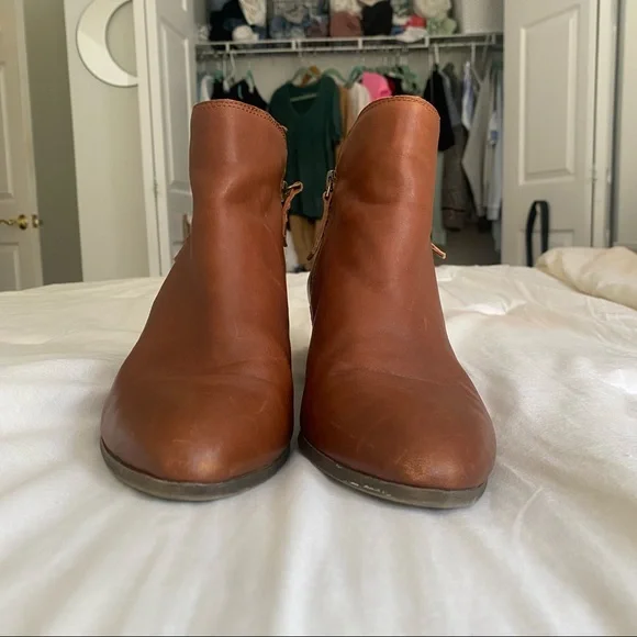 FRYE Ankle Boots Cognac Leather Judith Double Zipper Zip Leather Brown 9.5 M - Picture 2 of 10